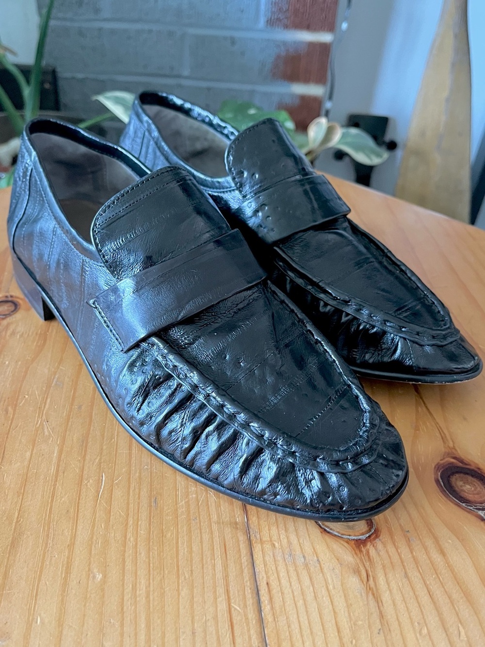 The Row Eel Skin Leather Loafers Black Soft Loafer Slip On Shoes Goatskin Italy